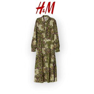 H&M Morris Co Pimpernel Floral Midi Dress Green Viscose Button Front 4 Size 4 EU